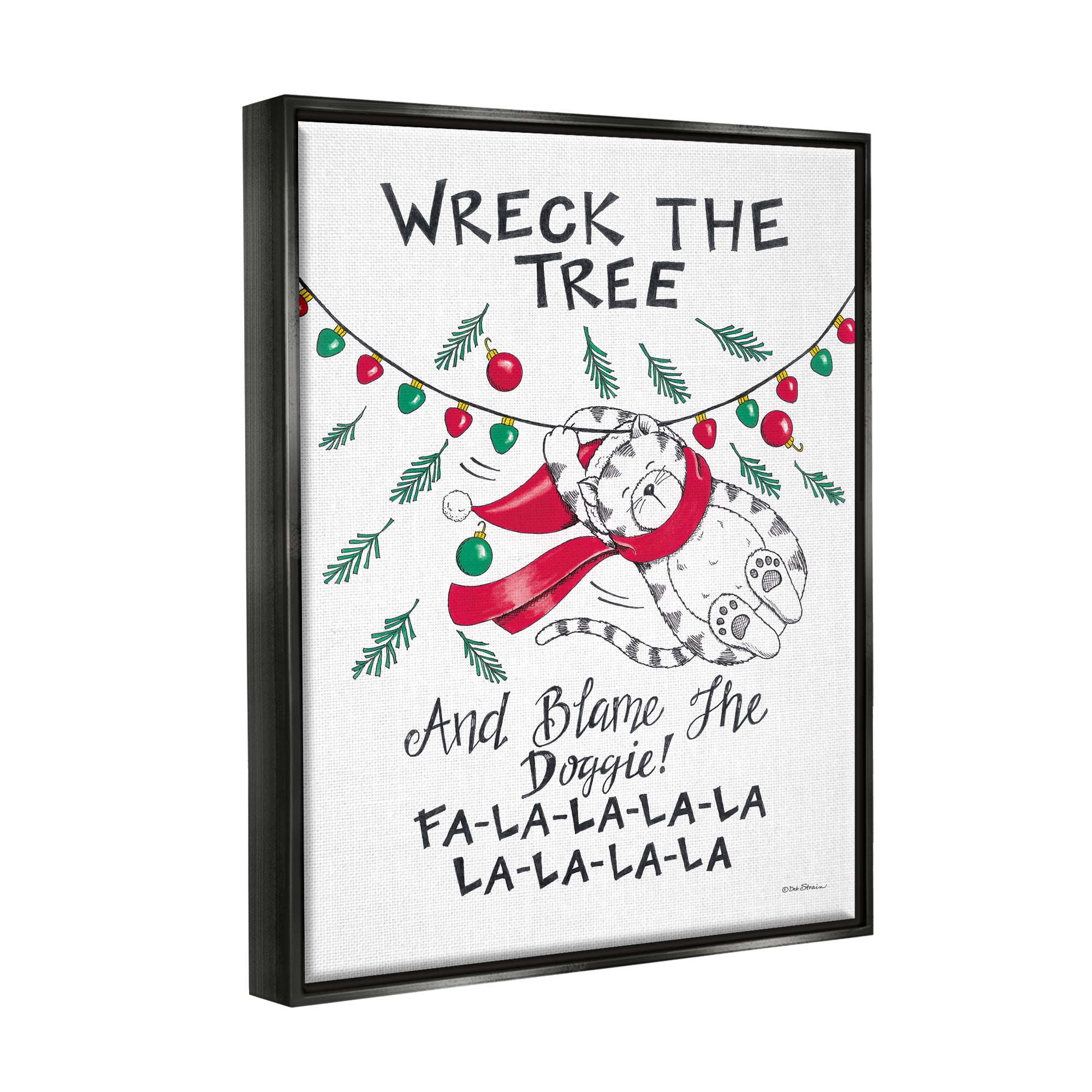 Stupell Industries Funny Pet Christmas Song Holiday Painting Black Floater Framed Art Print Wall Art, 17 x 21