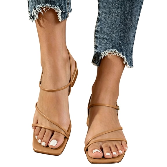 Wensltd Sandals for Women Thin Strap Flat Casual Open Toe Adjustable Walking Sandals For Daily Wear