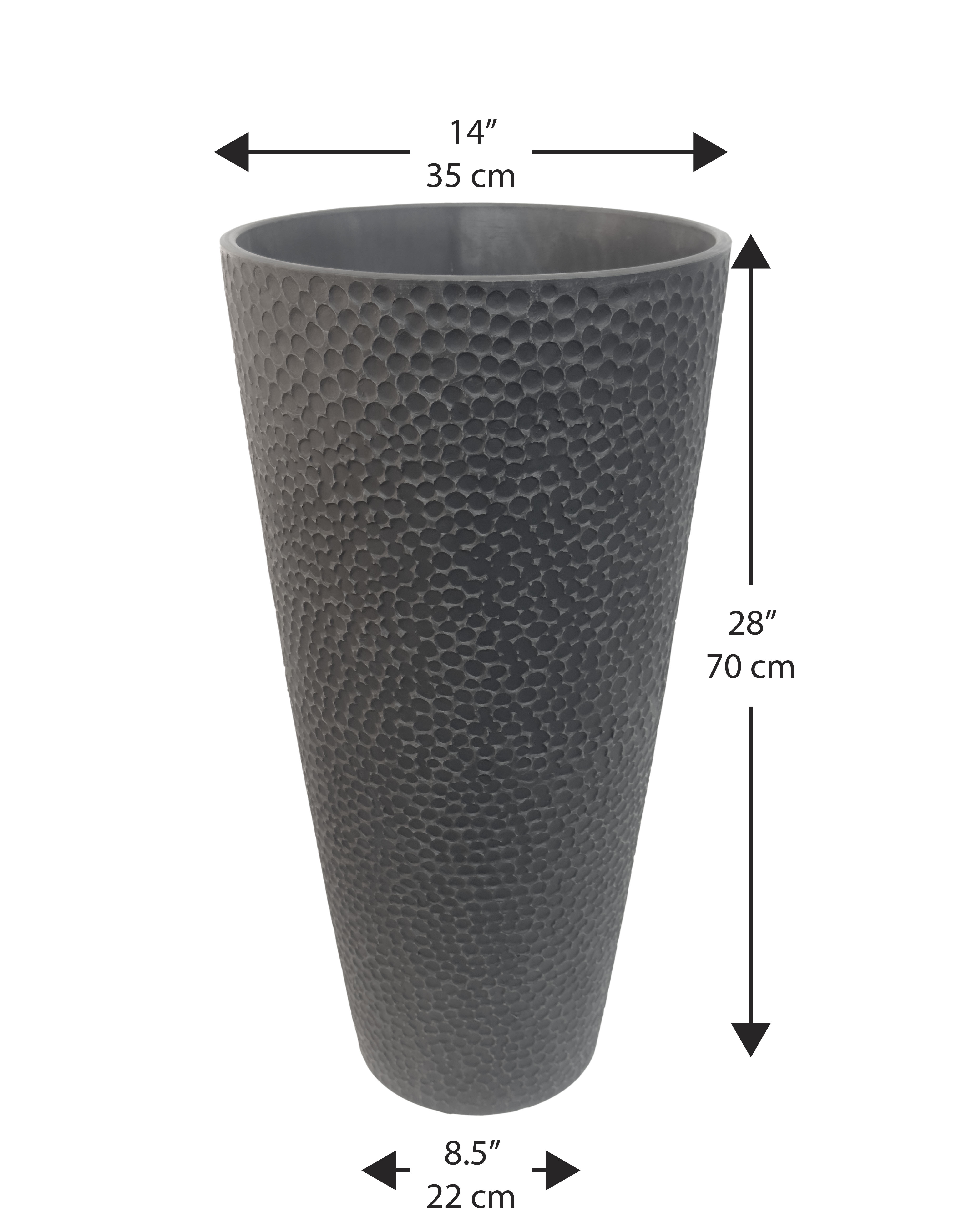 Valencia 28" Hammered Vase Planter, Charcoal