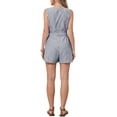 thumbnail image 3 of Summer Romper for Women Striped Sleeveless V Neck Button Down Short Jumpsuit with Belt L Blue, 3 of 6