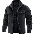 thumbnail image 2 of Men's Long-Sleeve Corduroy Lapel Single-Breasted Warm Cotton-Padded Casual Coat with Soft Comfortable Design for Fall and Winter Wear, Daily Outings, and Holiday Season,Dark Gray,S, 2 of 5