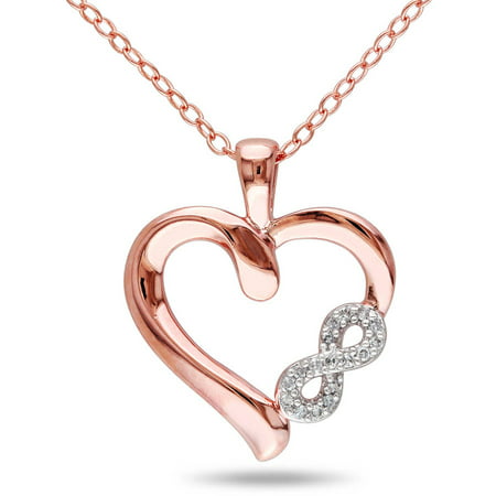 Miabella Diamond-Accent Rose Rhodium-Plated Sterling Silver Heart and Infinity Pendant, 18