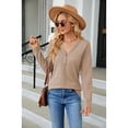 thumbnail image 3 of Anbech Vneck Women Solid Color Shirt Buttons Long Sleeve Blouse Casual Fashion Tops, 3 of 7