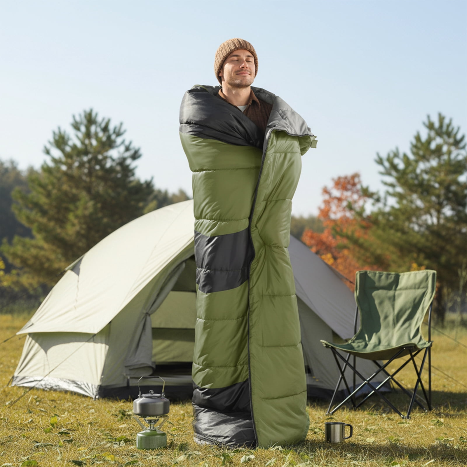 USB Heated Rectangular Sleeping Bag, 190T Polyester Waterproof Ultralight Sleeping Bag, 3-Level Temperature Control Sleeping Bag for Camping Hiking Backpacking RV Travel Indoor Outdoor Use