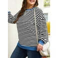 thumbnail image 6 of SHEWIN Oversized Sweatshirts for Women Plus Size Pullover 2025 Fashion Stripe Fall Tops Black White 5X, 6 of 8
