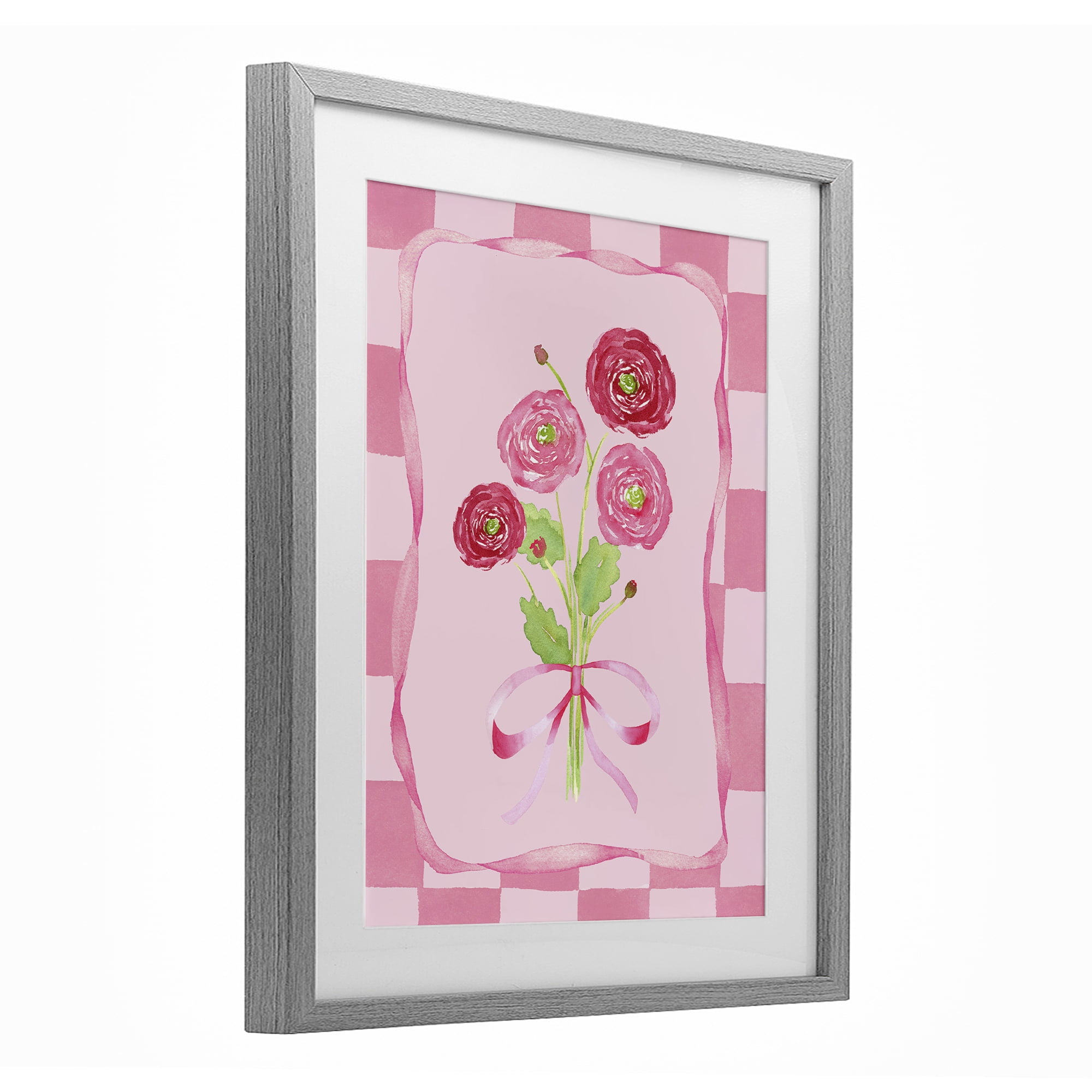 Pretty And Sweet Ranunculus Gray Framed Print Under Glass, design by Nina Jacobs
