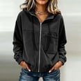 thumbnail image 2 of Tqcoqu Corduroy Zip Up Hoodie Jacket for Women,Drawstring Hood Long Sleeve Loose Casual Outerwear Tops with Patch Pocket For Fall Winter,Black Women's S-XXXL, 2 of 10
