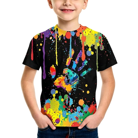 Bysome Summer Boys Shirts Graphic Print Short Sleeve Crew Neck T-shirts Soft Boys Tees Size 1-2 Years Black