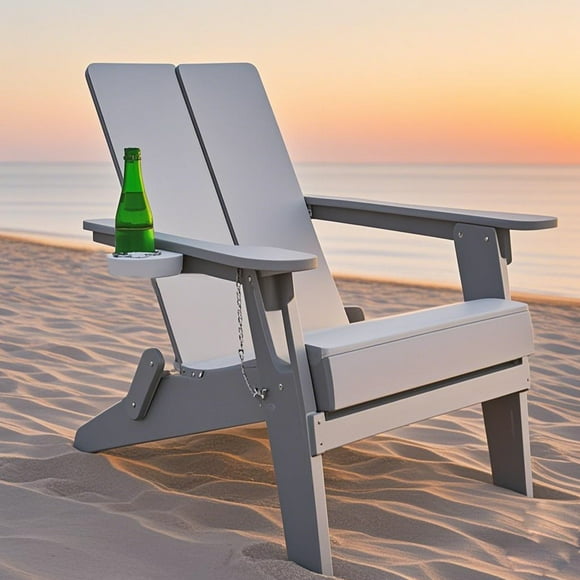 Modern Adirondack Chair HIPS Plastic Outdoor Folding Chair with with Holder,for Patio Garden Yard Poolside,Gray