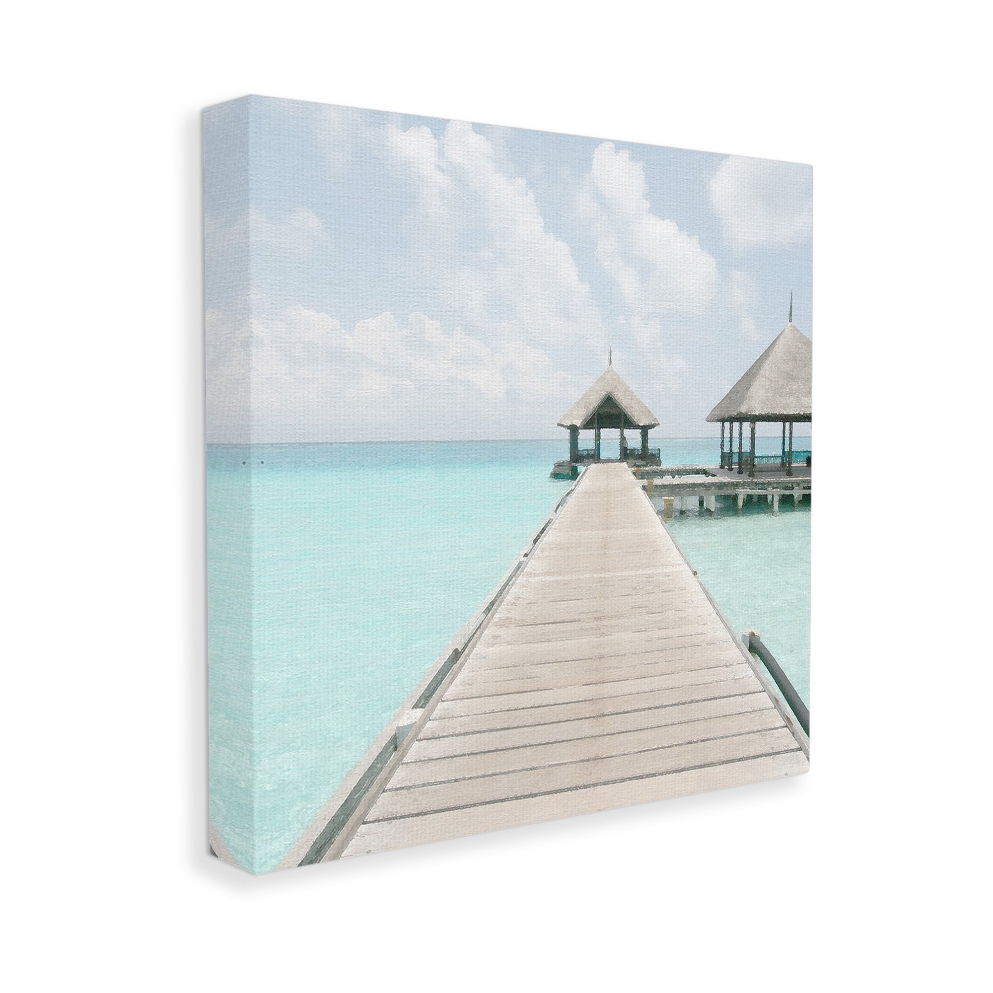 Stupell Industries Tropical Beach Pier Landscape Painting Gallery Wrapped Canvas Art Print Wall Art, 30 x 30