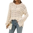 thumbnail image 3 of STARVNC Women Crochet Cutout Crew Neck Long Sleeve Wavy Hem Top, 3 of 7