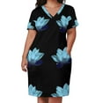 thumbnail image 2 of Vestido de bolsillo suelto con diseño de loto azul espiritual para mujer, atuendo para festival de verano 2025., 2 of 6