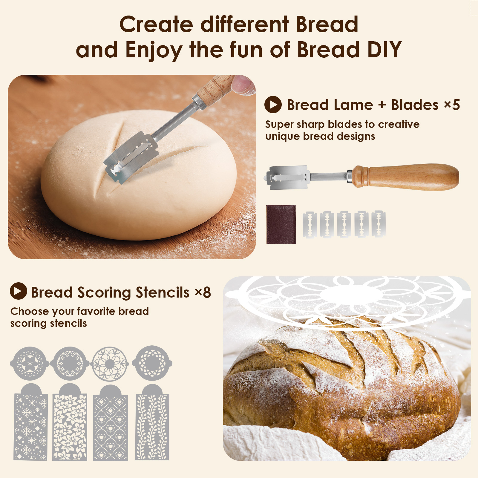 Banneton Bread Proofing Basket Sourdough Bread Baking Supplies with 9 Inch Round 10 Inch Oval Banneton Baskets