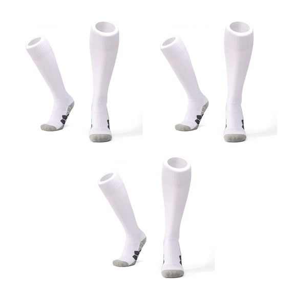 TELOLY 3Pcs Youth Soccer Socks - Reinforced Toe Foot Protection Elastic Cuff, White
