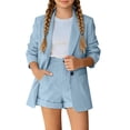 thumbnail image 2 of ZHOGXU Toddler Kids Girls Formal Outfit 2 Piece Long Sleeve Lapel Solid Color Button Down Coat Top And Shorts Fashion Comfortable Sets For Casual Daily Wear,Sky Blue,5-6 Years, 2 of 9