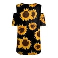 thumbnail image 4 of UoCefik Womens Cold Shoulder Tops Short Sleeve Dressy Casual Shirts Summer Fashion V Neck Basic Tees Sunflower Print Blouses Black S, 4 of 6
