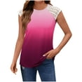 thumbnail image 2 of Tank Tops for Women under $5 Lace Sleeveless Round Neck Gradient Printed T-shirt Hot Pink S, 2 of 5
