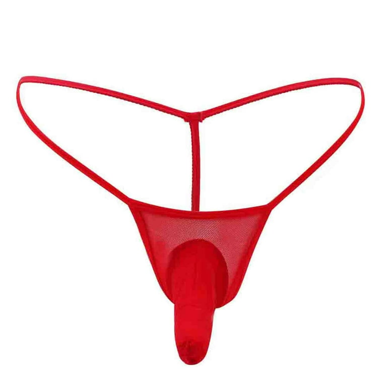 Lovskoo 2024 Mens G-String Silky Sheer Mesh Transparent T Pants Underwear T-Back  Thongs Low Cut Briefs Red 