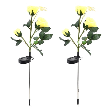 Delaman LED Solar Flower Lights, Waterproof Artificial Rose Garden Lamp Decorative for Outdoor Landscape, 2 Pack