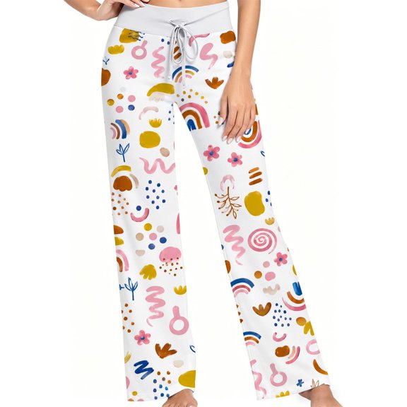 Women Pajama Pants Colorful Abstract Rainbow and Floral Print, Soft Lounge Sleep Pants, Casual Comfy Loose Fit Pajama Bottoms With Elastic Waist, Perfect Gifts For Birthday Holidays.