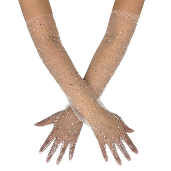 Elegant White Lace Gloves With Rhinestones Embellishments For Weddings Evening Event And Prom Occasion