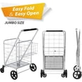 thumbnail image 5 of Jumbo Shopping Cart with Double Basket Grocery Cart Deluxe Folding Shopping Cart 360°Rolling Swivel Bearing Wheels Super Loading Utility Cart for Laundry, Grocery, Luggage, 5 of 5