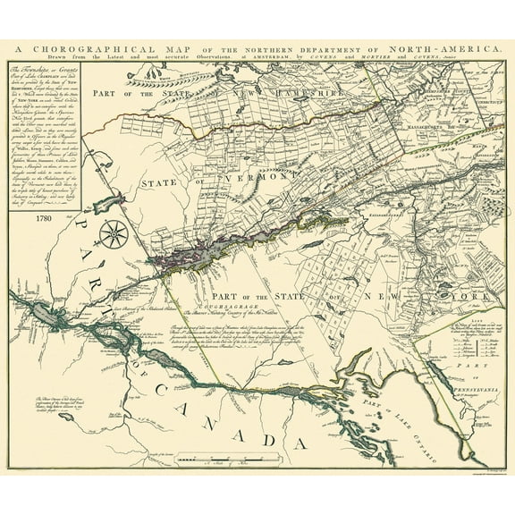 Historic State Map - America Northern Department - Covens 1780 - 27.13 x 23 - Vintage Wall Art