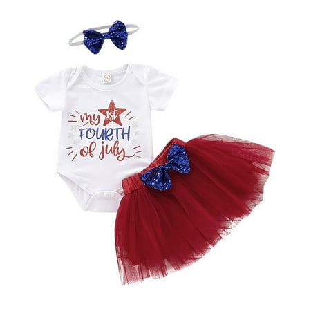 

Infant Baby Girl First 4th of July Outfit Romper Bodysuit Tutu Skirt Summer Clothes Set
