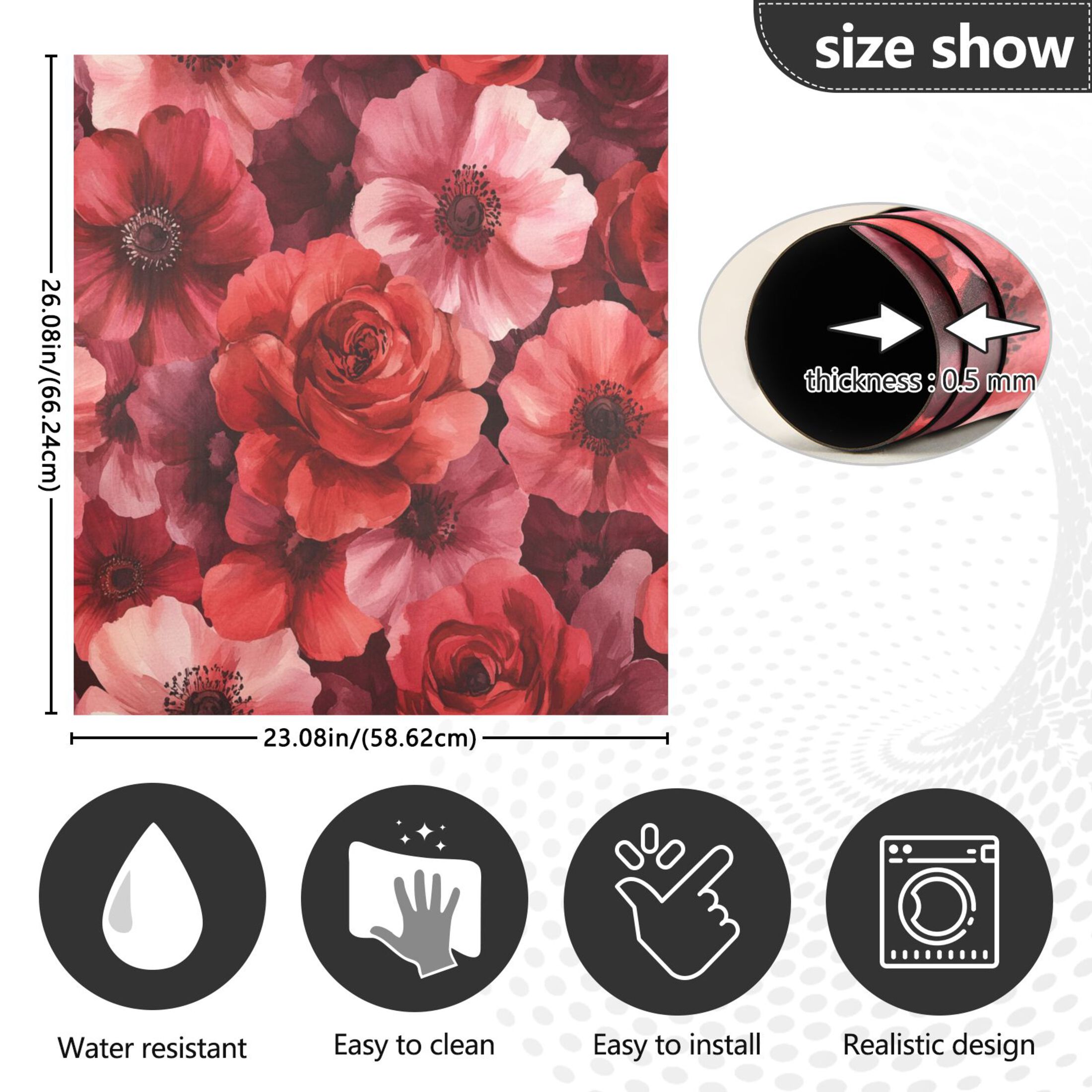 Dishwasher Magnetic Sticker 23x26 Inch Refrigerator Magnetic Sticker Washing Machine Magnetic Sticker Kitchen Panel Magnetic Sticker Home Decor Vibrant Red Flowers