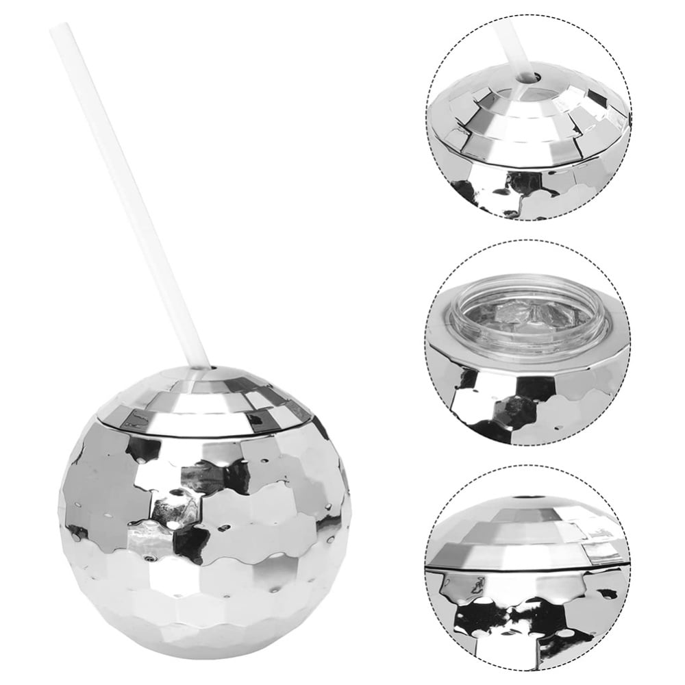 Xlong 4 Pack Silver Disco Ball Cup,20 Oz Reusable Plastic Cups  Tumbler with Lids and Straws,Sparkly Glitter Disco Ball Cups Cocktail Cups  Tea Bottle for Disco Party Decorations(Silver) : Home 