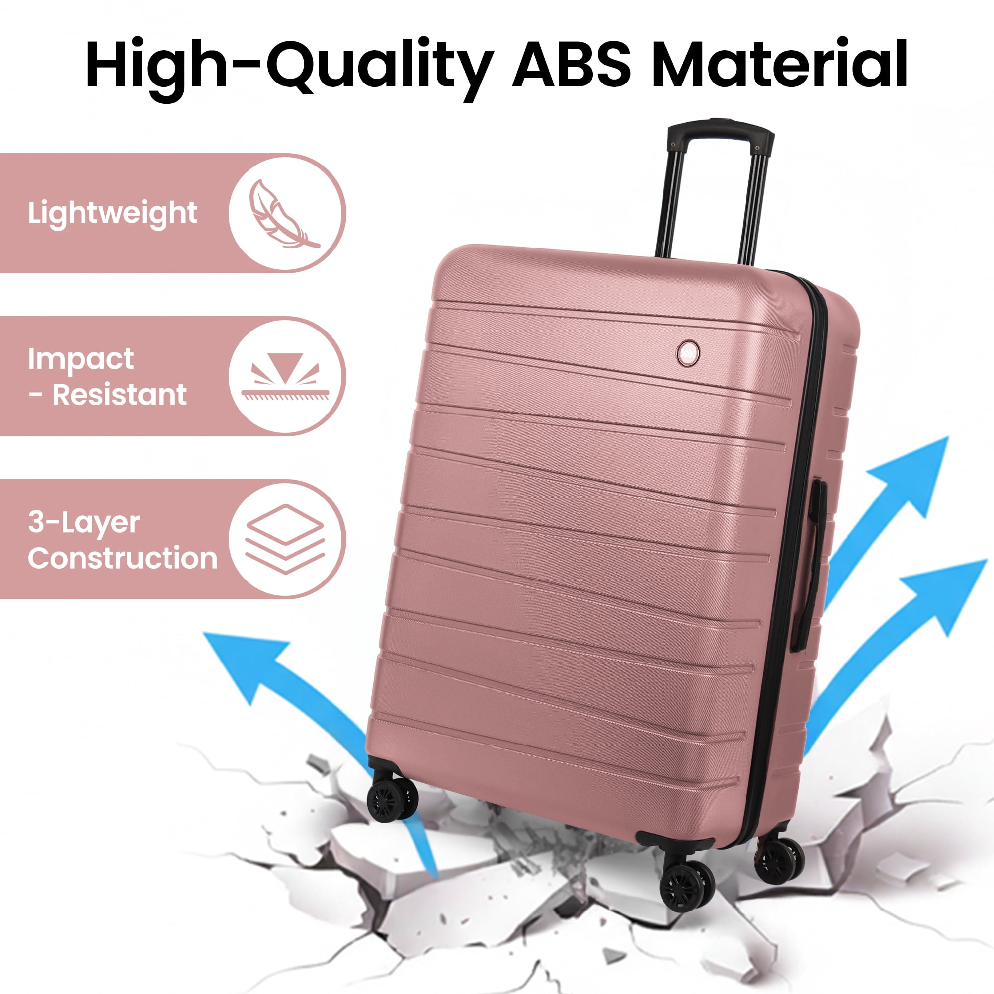 New York Xpress 2-Piece Hardside Luggage Set with Spinner Wheels,Lightweight 20" Carry-on and 30" Large Checked Suitcase, Rose Gold - 2538