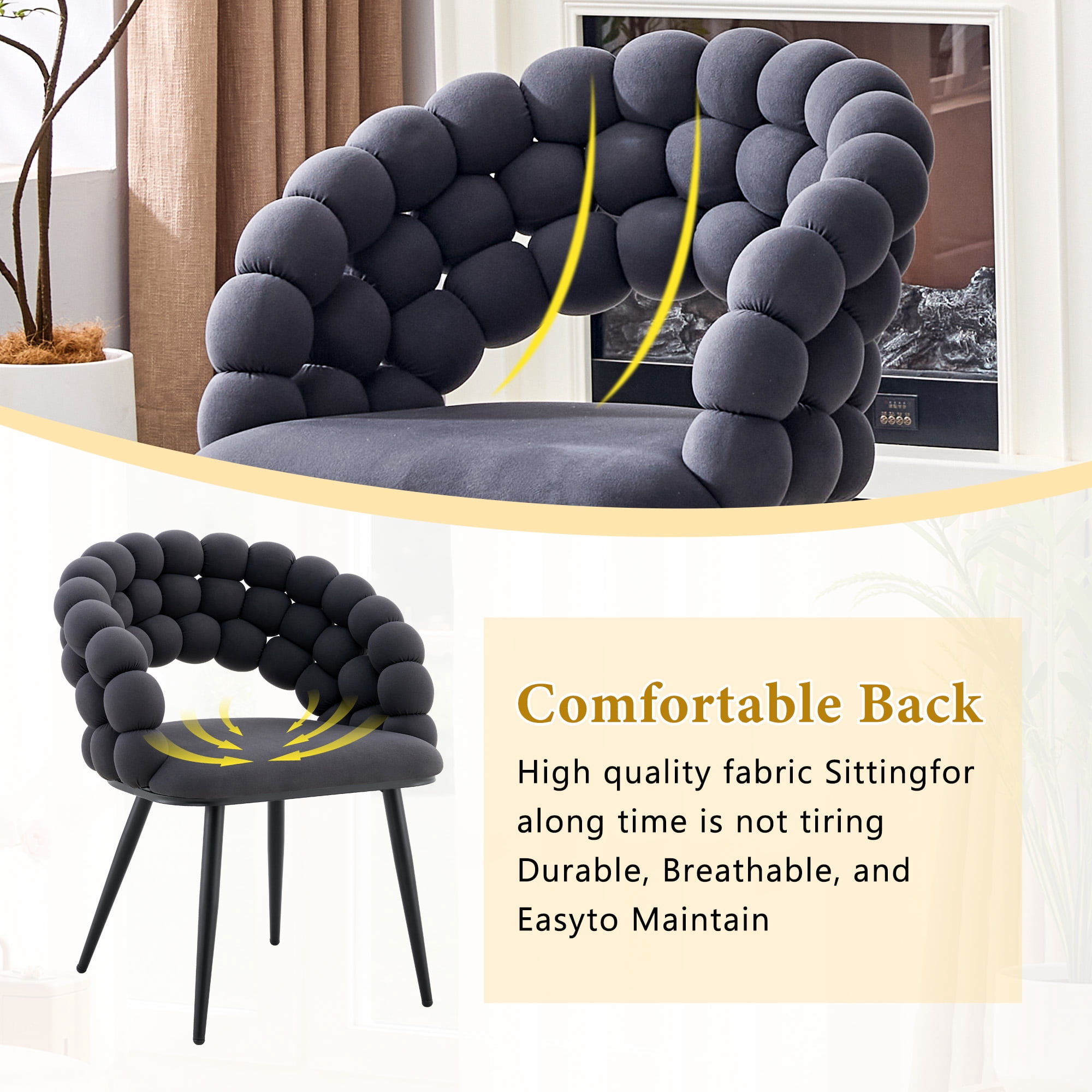 Alvantor Dining Chairs Set of 2, Modern Velvet Bubble Chairs with Armrests & Metal Legs, Upholstered Accent Chairs for Dining Room & Kitchen Gray