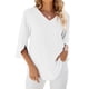 thumbnail image 4 of Tops de verano para mujer: túnica holgada con cuello en V y manga 3/4, poliéster, informal/trabajo/cita, para combinar con leggings, 4 of 6