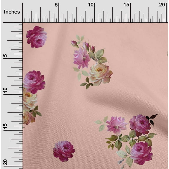 oneOone Viscose Jersey Fabric Leaves|Pink & Peach Flower Watercolor Print Fabric by The Yard 60 Inch Wide