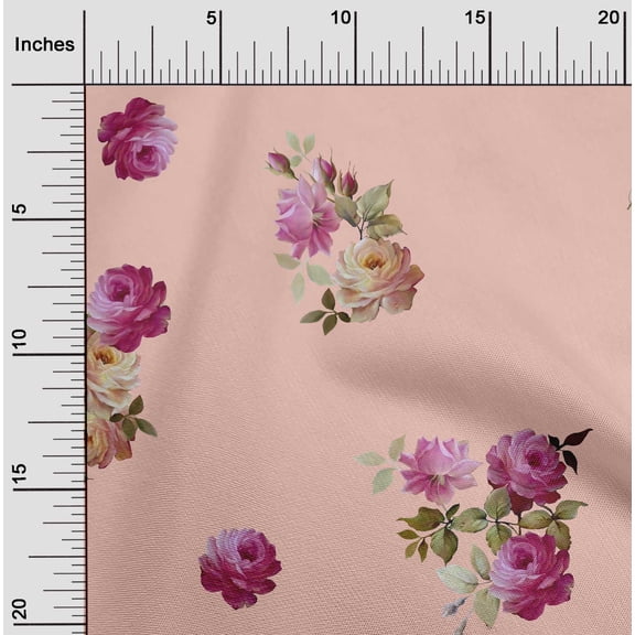 oneOone Viscose Chiffon Fabric Leaves|Pink & Peach Flower Watercolor Print Fabric by The Yard 42 Inch Wide