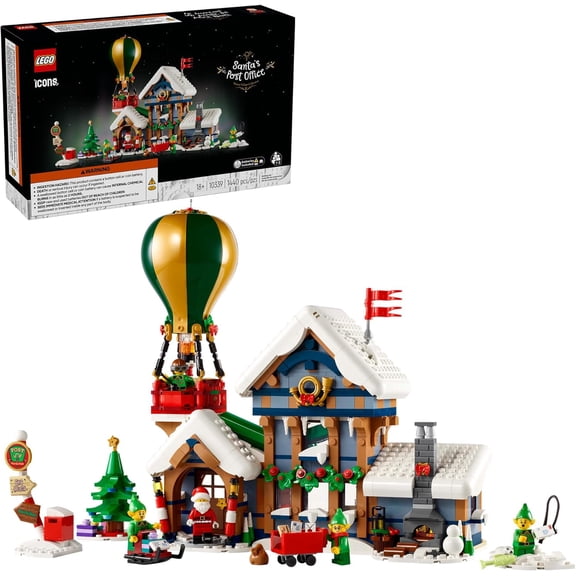 LEGO Icons Santa's Post Office Building Set for Adults - Christmas Village Decoration for Home - Includes Santa Minifigure, 4 Elves Minifigures, & More - Gift for Family- 10339