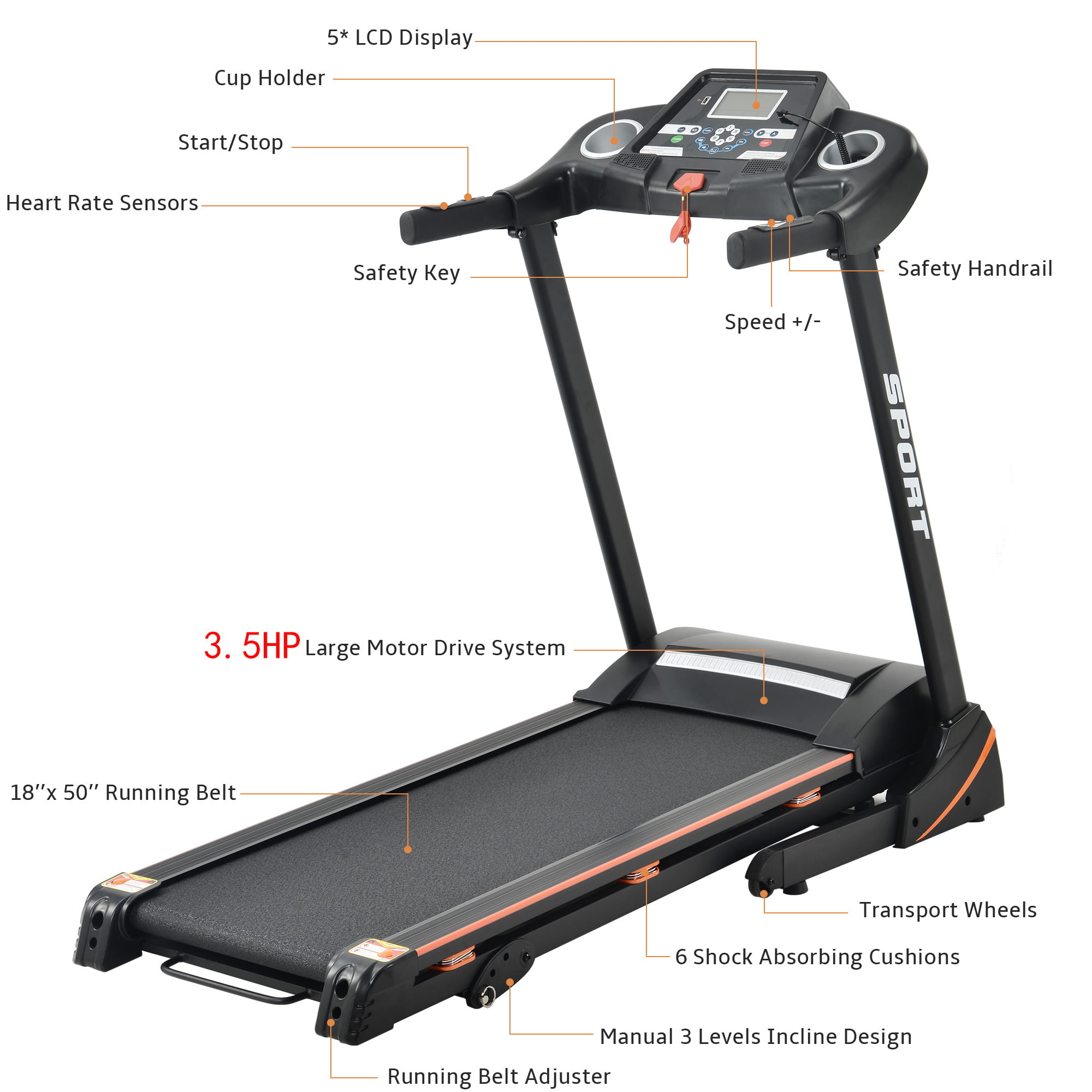 Anysun 3.5HP Folding Treadmill with 330 lbs Capacity and 8-Stage Damping  System for Home Use - Walmart.com