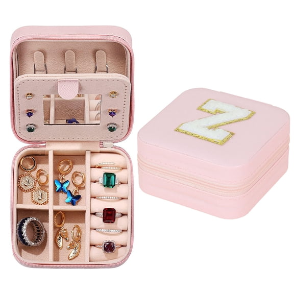 SHENGXINY Storage Bins with Lids,26 Letters Earring Jewelry Display Storage Box,Flannel Tray Jewelry Organizer for Vanity Dresser Gift Pink 3.9x3.9x2in