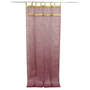 Mogul 2 Curtains Maroon Golden Sari Border Window Sheer Panels (Length:96")