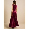 thumbnail image 3 of Burgundy Velvet Sleeveless Maxi Dress With Draped Cowl Neckline Elegant Evening Gown, 3 of 8