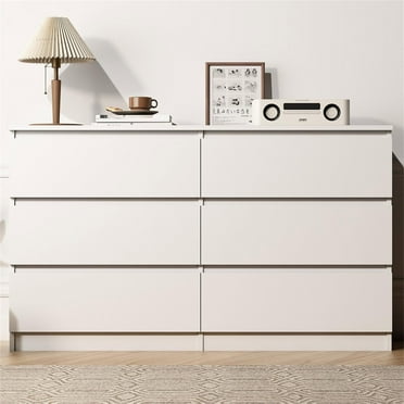 Kadyn White Chest of Drawer, 6 Double Drawer Dresser for Bedroom, Modern Storage Cabinet for Living Room, Dresser