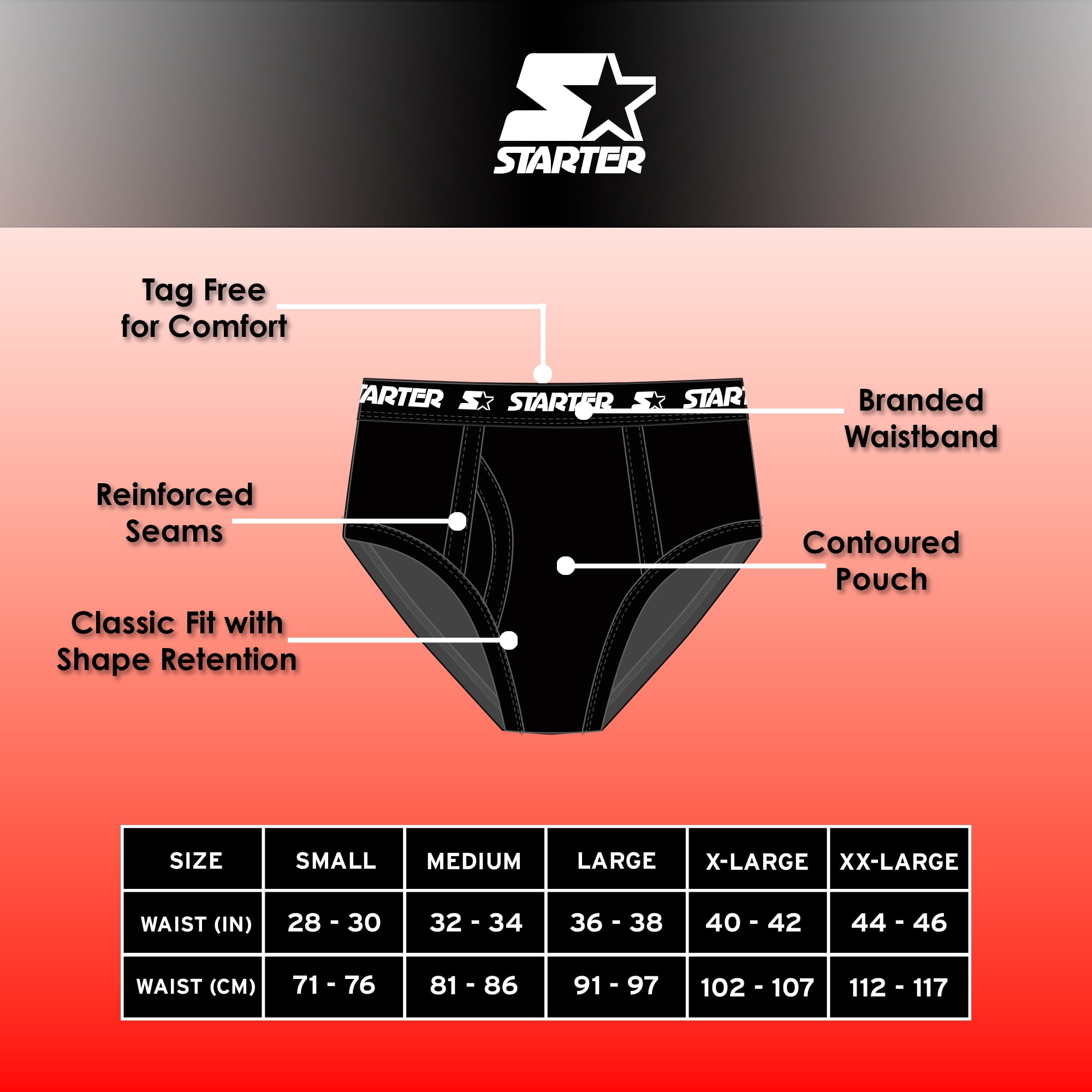 Starter Cotton Mens Briefs Breathable Underwear for Men, Black Medium 8-Pack