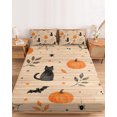thumbnail image 2 of King Size Fitted Sheet Set - Halloween 3 Piece Bedding Sets 16" Deep Pocket Fitted Sheet with 2 Pillowcases, Funny Ghost Black CAt Pumpkins Spi-der Wood Brushed Microfiber Hotel Luxury Bed Sheets, 2 of 9
