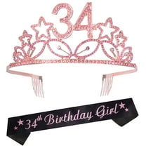 MEANT2TOBE Glittery 34th Birthday Set - Pink Rhinestone Tiara and Fabulous Sash for Women, Perfect 34th Birthday Gift for Her Party!