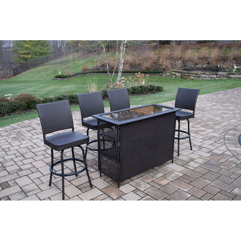 Outdoor Living and Style 5 Piece Black Resin Wicker Outdoor Patio Bar Set