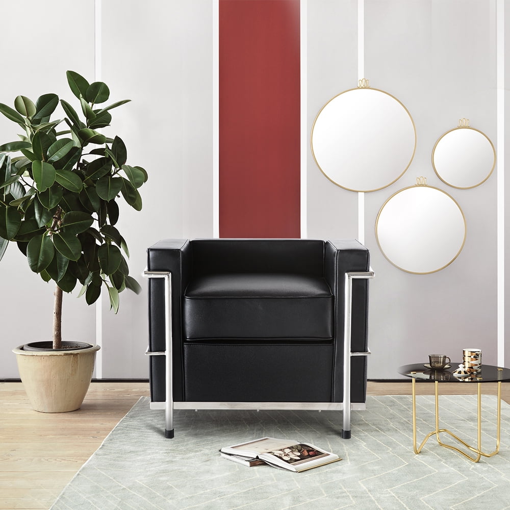 Kepooman Contemporary Genuine Leather Sofa Chairs, Modern Upholstery Lounge Single-seat Chair with Encasing Steel Frame, Accent Armchairs for Living Room Bedroom Office Waitting Room Pavilion, Black Kepooman Contemporary Genuine Leather Sofa Chairs, Modern Upholstery Lounge Single-seat Chair with Encasing Steel Frame, Accent Armchairs for Living Room Bedroom Office Waitting Room Pavilion, Black