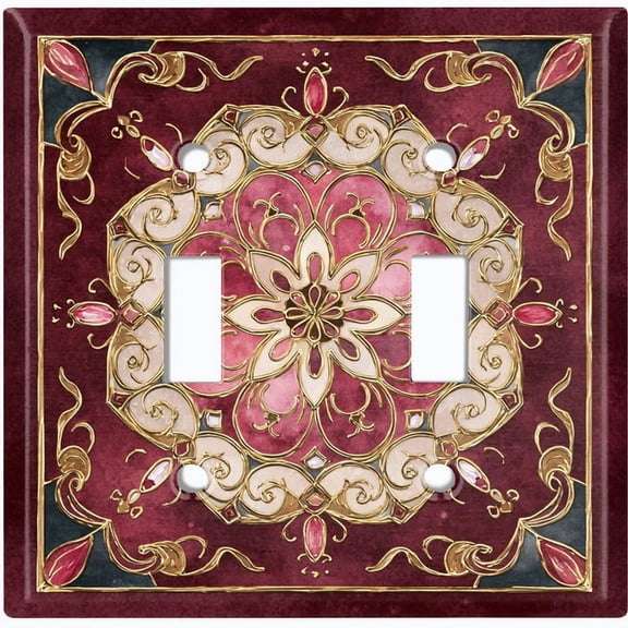 Metal Light Switch Wall Plate Outlet Cover (Printed Image of Vintage Floral Mandala - Double Toggle)