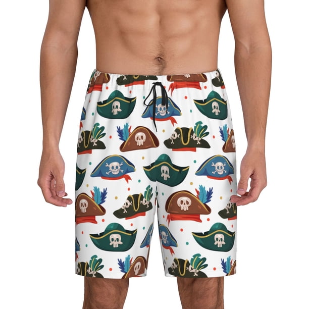 Balery Pirate Hats Pantalones cortos de pijama de punto de algodón para hombre con cinturilla y bolsillos-Medium