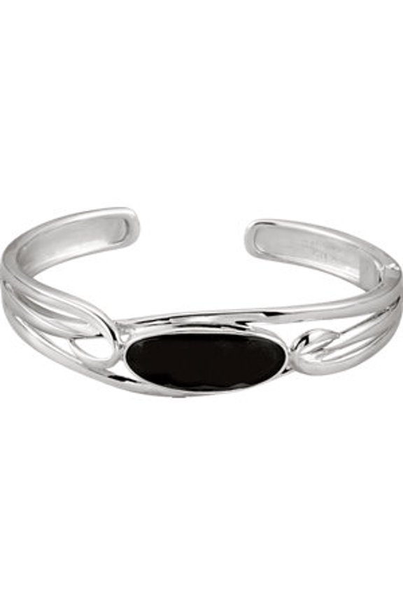 Sterling Silver Onyx Hinged Cuff Bracelet