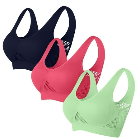 Ecqkame Sport Bras for Women No Underwire Seamless Push Up Bra Yoga Gym Activewear Plus Size Solid Color Everyday Breathable Supportive Bra 3PC Green S on Clearance